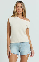 Marilou Top - Knit Off Shoulder Top in Cream