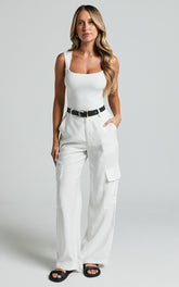 Miranda Pants - High Waisted Wide Leg Cargo in White