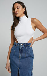Nuala Bodysuit - High Neck Side Cut Out Bodysuit in Cream