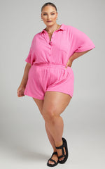 Donita Shorts - Elastic Waist Shorts in Pink