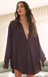 Ruri Mini Dress - Sparkly Oversized Shirt Dress in Berry