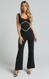 Tiarna Contrast Sweetheart Neck Line Jumpsuit in Black