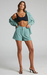 Tovil Shorts - High Waisted Corduroy Shorts in Sage