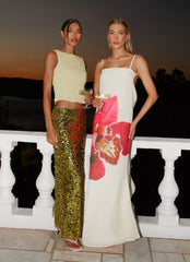 Perfect Places Low Rise Sequin Maxi Skirt Olive