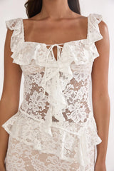 Kelina Ruffle Trim Lace Top White
