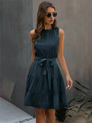 JuliaFashion - 2024 Solid Color Ruched Bow Short Party Beach Dress