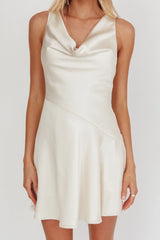 Brigid Cowl Neck Scoop Back Mini Dress Ivory