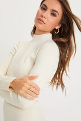 Adorable Intentions Ivory Mock Neck A-Line Mini Sweater Dress