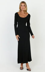 Gabriella Maxi Dress - Long Sleeve Scoop Neck Dress in Black
