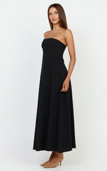Emmie Midi Dress - Strapless Trapeze Dress in Black