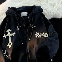 Gothic Hip Hop Stylish Embroidery Zip-Up Hoodie