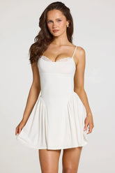 Modal Lace-Trim Mini Dress in White