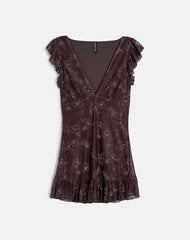 Motarika Mini Dress in Doodle Flower Flock Brown