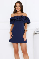 Starlit Enchant Off Shoulder Mini Dress Blue