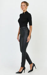 Whinnie Jeans - High Waist Skinny Coated Denim Jeans in Black