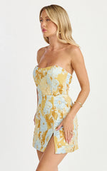 Strapless Dress in Blue Jacquard