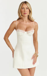 Benson Mini Dress - Sweetheart Fit And Flare Tulip Dress in Off White