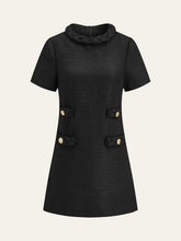 Tweed Braided Rope Collar Short Sleeve Dress
