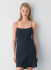 Japanese crepe strappy mini dress-dark night navy