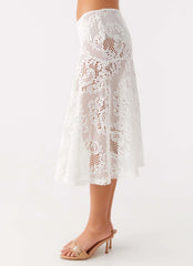 Virelle Lace Midi Skirt Ivory