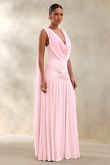 Amelisse | Light Pink Plunge-Neck Maxi Dress With Ruched-Detailing