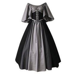 Medieval Retro Color Block Off Shoulder Party Dress