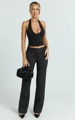 Elliot Pants - Mid Rise Pinstripe Bootleg Pants in Black Pinstripe