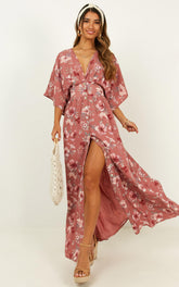 Sitting Pretty Maxi Dress - Short Sleeve Button Down Dress in Rose Floral