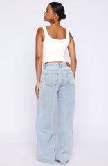 Just My Type Mid Rise Wide Leg Jeans Mid Blue Wash