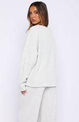 Leave Me Out Of It Waffle Oversized Long Sleeve Tee Grey Marle