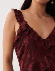 Pretty Lavish devore frill detailing cami maxi dress in mahogany red