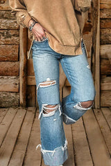 Distressed Asymmetric Wide-Leg Jeans