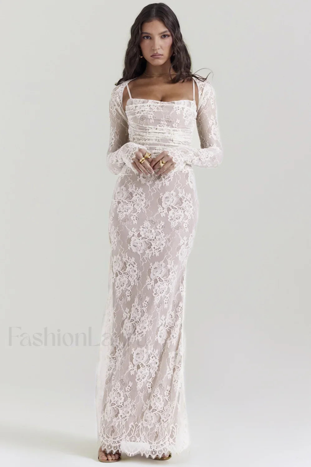 Vintage Cream White Charming Lace Maxi Dress