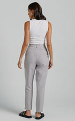 Hermie Pants - High Waisted Cropped Tailored Pants in Grey
