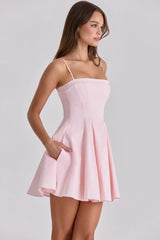 pink cotton flared mini sundress