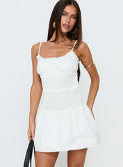 Heaven Estate Shirred Mini Dress White