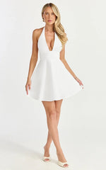 Janie Mini Dress - Halter Neck Dress in White