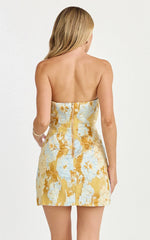 Strapless Dress in Blue Jacquard