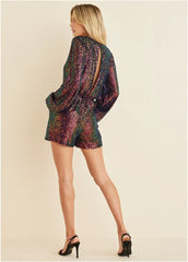 Wrap Sequin Romper Black Multi