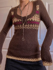 Jacquard Knit Button Sweater