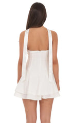 Satin Scarf Strapless Dress in White