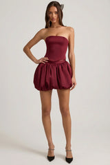 Bubble Hem Mid Rise Mini Skirt in Wine Red