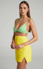 Evelenna Mini Skirt - High Waisted Split Skirt in Yellow