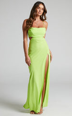 Reviena Maxi Dress - Cut Out Cowl Neck Dress in Lime