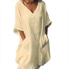 JuliaFashion-Oversize V-Neck Short Sleeve Summer Dress