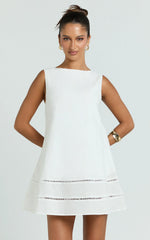Kara Mini Dress - High Neck Sleeveless A Line Dress in White