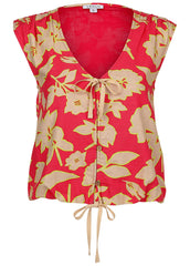 Linen V Neck Tank Warm Block Floral