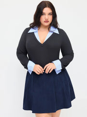 Corduroy Mid Rise Pleated Mini Skirt Curve & Plus