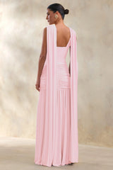 Amelisse | Light Pink Plunge-Neck Maxi Dress With Ruched-Detailing