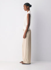 Japanese double satin relaxed wide-leg pull-on pants